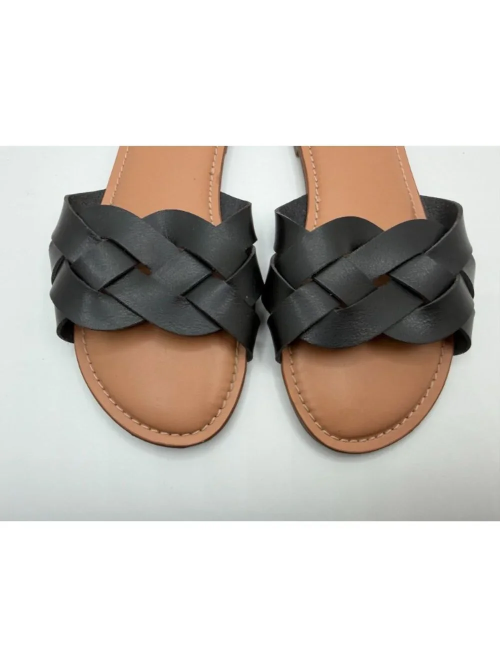 Torrid Black Woven Slide Sandals Women Size 8.5W Faux Leather Open Toe Shoes